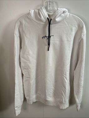HUGO White Hooded Sweatshirt with Black Script Logo M
